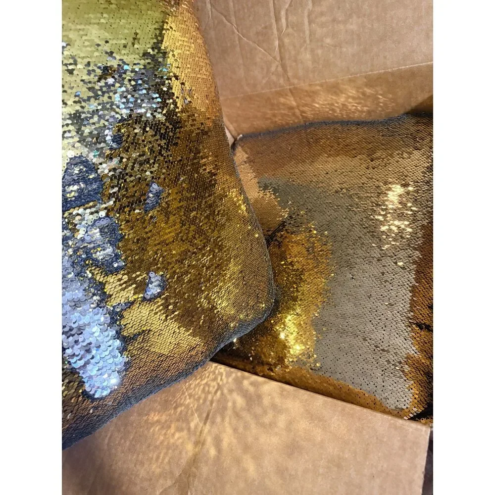 NEW Aviva Stanoff Design Mermaid Sequin Throw Pillow Gold Silver Set of 2